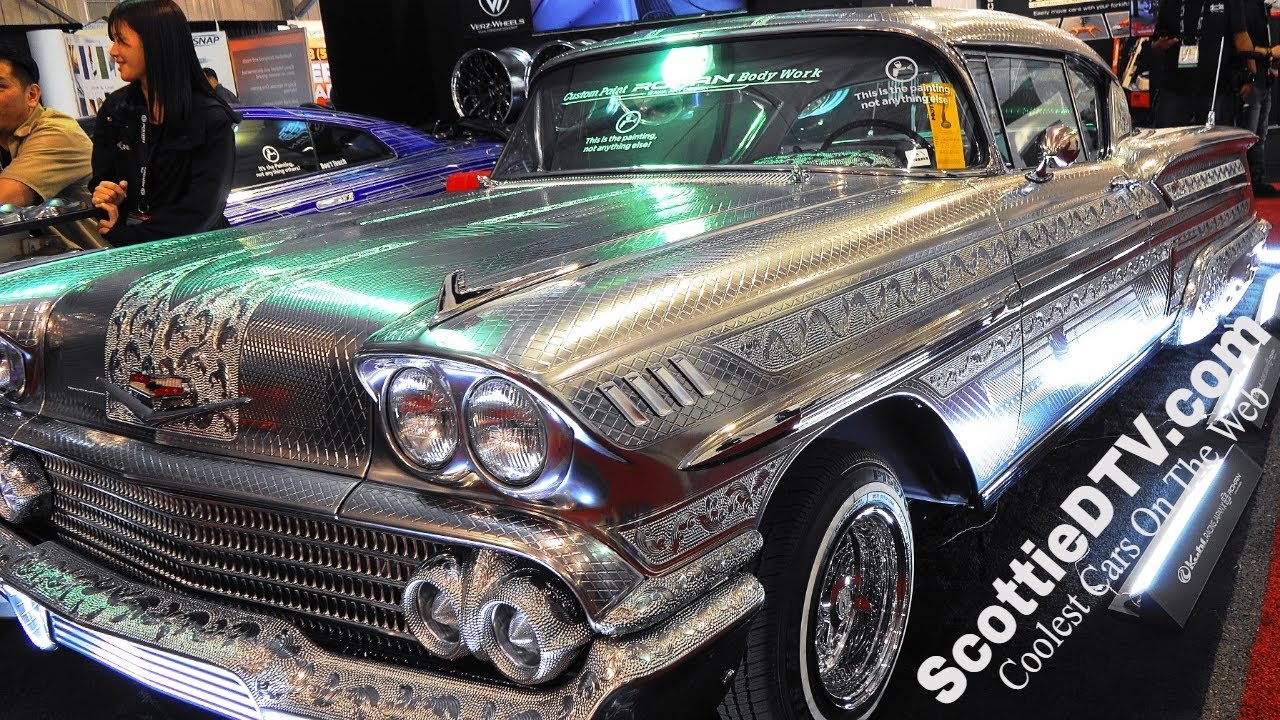 1958 Chevrolet Impala Engraved Metal Paint 2018 SEMA Show ScottieDTV